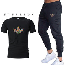 Load image into Gallery viewer, Mens Joggers Casual Pants Fitness Men Sportswear Tracksuit Bottoms Skinny Sweatpants  Black Gyms Jogger Track Pants+t-shirts set