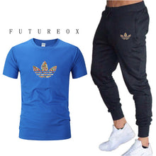 Load image into Gallery viewer, Mens Joggers Casual Pants Fitness Men Sportswear Tracksuit Bottoms Skinny Sweatpants  Black Gyms Jogger Track Pants+t-shirts set