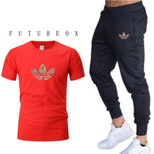 Load image into Gallery viewer, Mens Joggers Casual Pants Fitness Men Sportswear Tracksuit Bottoms Skinny Sweatpants  Black Gyms Jogger Track Pants+t-shirts set