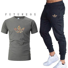 Load image into Gallery viewer, Mens Joggers Casual Pants Fitness Men Sportswear Tracksuit Bottoms Skinny Sweatpants  Black Gyms Jogger Track Pants+t-shirts set