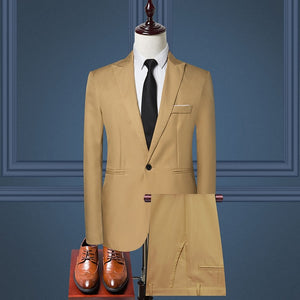 2019 Business Casual Men's Suit 2 Piece Set and Single Jacket Slim Straight Cotton Men's Coats Off-white