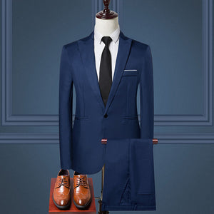 2019 Business Casual Men's Suit 2 Piece Set and Single Jacket Slim Straight Cotton Men's Coats Off-white