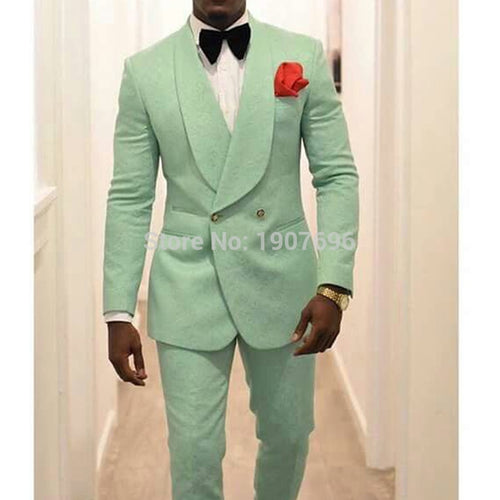 Mint Green Slim Fit Mens Suits with Double Breasted for Wedding Groom Tuxedo 2 Piece Set Jacket Pants Singer Prom Stage Clothes