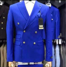 Load image into Gallery viewer, Royal Blue Business Men Suits Double Breasted Peaked Lapel Two Piece Jacket Pants Formal Wedding Groom Tuxedos