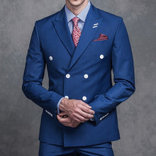 Load image into Gallery viewer, Royal Blue Business Men Suits Double Breasted Peaked Lapel Two Piece Jacket Pants Formal Wedding Groom Tuxedos
