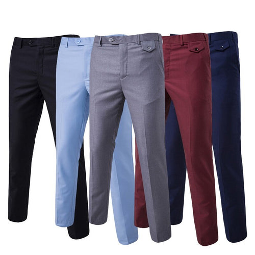 HEFLASHOR 2019 New Autumn Men Fashion Cotton Solid Color Business Suit Pants / Men Groom Wedding Dress Suit Pants Mens Trousers