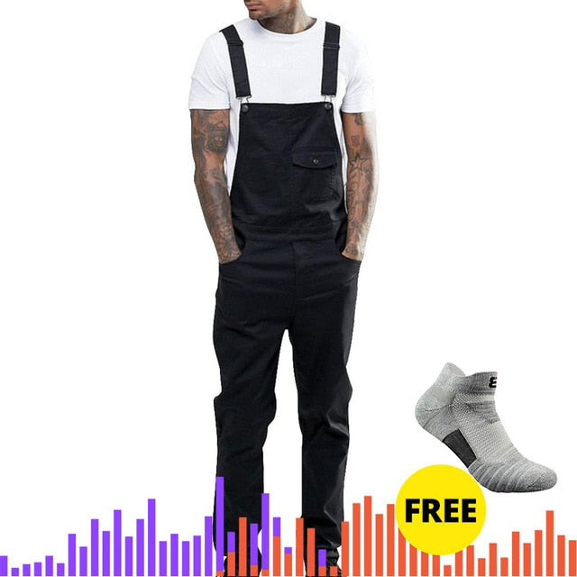 Adisputent Men Casual Loose Fit Pants Cargo Bib Overalls Multi Pocket Trousers Jumpsuits Male Spring Autumn Solid Slim Fit