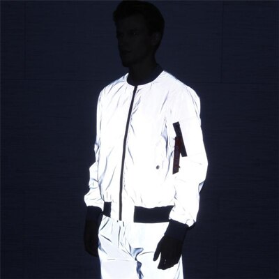 Men full reflective Windbreaker zipper Bomber jacket Fashion male Streetwear hip hop Loose Hooded Coats Plus Size 4XL