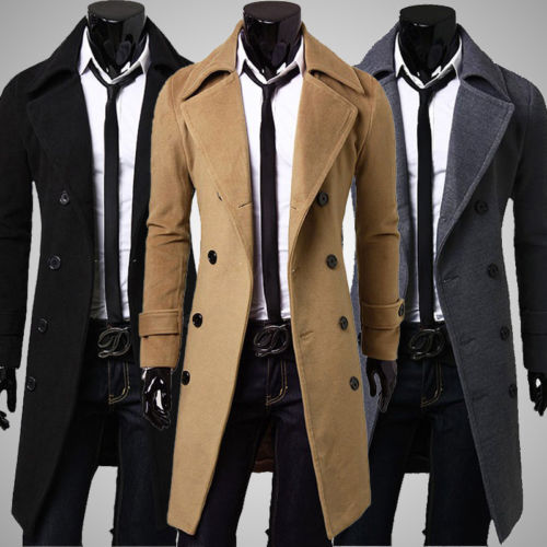 Fashion Men's Trench Coat Warm Thicken Jacket Woolen Peacoat Long Overcoat Tops