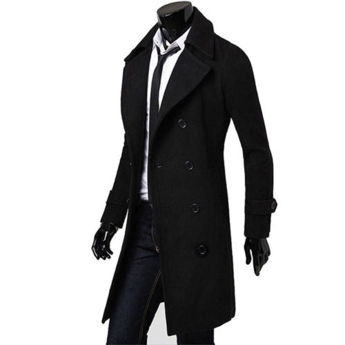 Fashion Men's Trench Coat Warm Thicken Jacket Woolen Peacoat Long Overcoat Tops