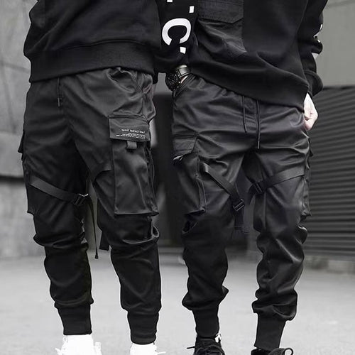 Men Cargo Pants Ribbons Harem Joggers Harajuku Sweatpant Hip Hop Trousers GDD99