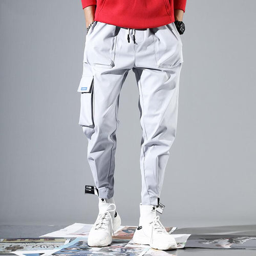2019 Men Multi-pocket Elastic Waist Design Harem Pant Street Punk Hip Hop Red Casual Trousers Joggers HKJ1