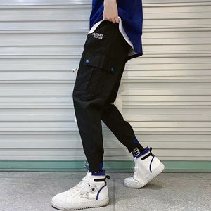 2019 Men Multi-pocket Elastic Waist Design Harem Pant Street Punk Hip Hop Red Casual Trousers Joggers HKJ1