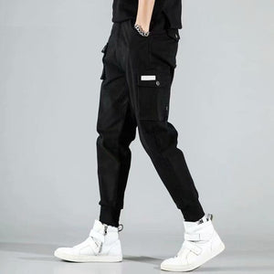 2019 Men Multi-pocket Elastic Waist Design Harem Pant Street Punk Hip Hop Red Casual Trousers Joggers HKJ1