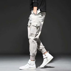 2019 Men Multi-pocket Elastic Waist Design Harem Pant Street Punk Hip Hop Red Casual Trousers Joggers HKJ1