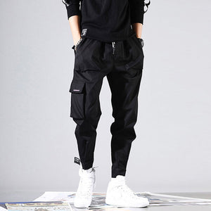 2019 Men Multi-pocket Elastic Waist Design Harem Pant Street Punk Hip Hop Red Casual Trousers Joggers HKJ1