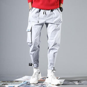 2019 Men Multi-pocket Elastic Waist Design Harem Pant Street Punk Hip Hop Red Casual Trousers Joggers HKJ1