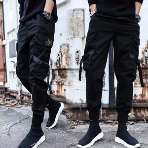 2019 Men Multi-pocket Elastic Waist Design Harem Pant Street Punk Hip Hop Red Casual Trousers Joggers HKJ1