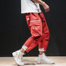 Load image into Gallery viewer, 2019 Men Multi-pocket Elastic Waist Design Harem Pant Street Punk Hip Hop Red Casual Trousers Joggers HKJ1