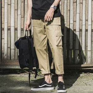 2019 Men Multi-pocket Elastic Waist Design Harem Pant Street Punk Hip Hop Red Casual Trousers Joggers HKJ1