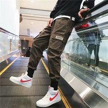 Load image into Gallery viewer, 2019 Men Multi-pocket Elastic Waist Design Harem Pant Street Punk Hip Hop Red Casual Trousers Joggers HKJ1