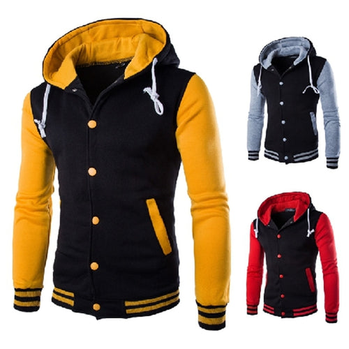 Jacket men's fashion hooded baseball coat cotton cardigan Slim brushed sweatshirt stitching contrast color large size 5XL jacket