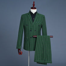 Load image into Gallery viewer, Shenrun Men&#39;s Suits Green Checked Double Breasted 3-Piece Suit Jacket Vest Pants Wedding Business Party Prom Stage Male Costumes