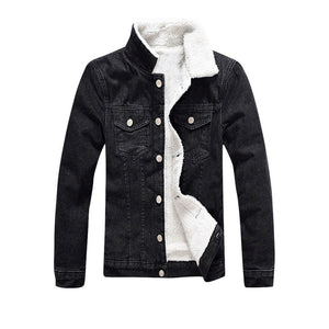 Puimentiua Winter Warm Trucker Denim Jacket Men Fur Lined Retro Fleece Coats Autumn Cold Weather Male Outerwear Plus Size 5XL