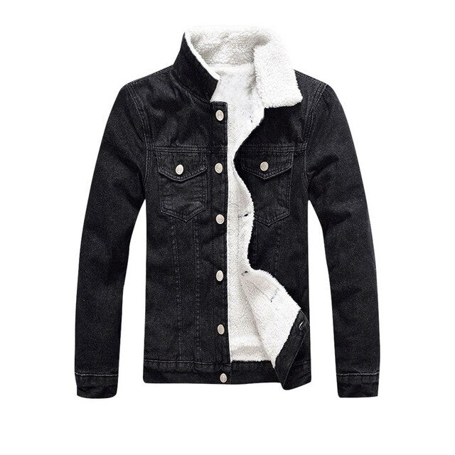 Puimentiua Winter Warm Trucker Denim Jacket Men Fur Lined Retro Fleece Coats Autumn Cold Weather Male Outerwear Plus Size 5XL