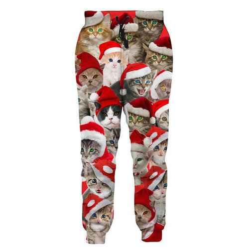 Festive Christmas Cat 3D All Over Printed Full Length Joggers Pants Hipster Streetwear Sweatpants Women Unisex Men Clothing