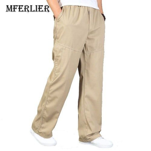 MFERLIER Winter Autumn men pants 4XL 5XL 6XL Plus size casual Elastic Waist pants men 4 colors