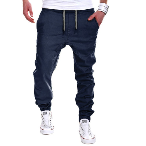 Men Long Pants Solid Black Color Drawstring Mid Waist Loose Casual Style Sutumn Autumn Wear Trousers Cross Pants Fashion /-