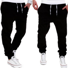 Load image into Gallery viewer, Men Long Pants Solid Black Color Drawstring Mid Waist Loose Casual Style Sutumn Autumn Wear Trousers Cross Pants Fashion /-