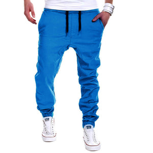 Men Long Pants Solid Black Color Drawstring Mid Waist Loose Casual Style Sutumn Autumn Wear Trousers Cross Pants Fashion /-