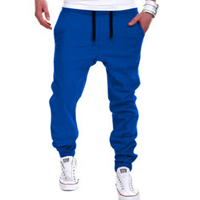 Men Long Pants Solid Black Color Drawstring Mid Waist Loose Casual Style Sutumn Autumn Wear Trousers Cross Pants Fashion /-