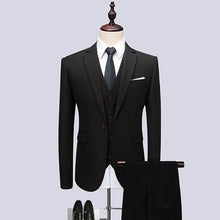 Load image into Gallery viewer, MarKyi 2019 High Quality Suits 3 Pieces (Jacket+Pant+Vest) Black Classic Suit For Men Terno Masculino Slim Fit Mens Formal