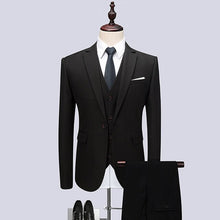 Load image into Gallery viewer, MarKyi 2019 High Quality Suits 3 Pieces (Jacket+Pant+Vest) Black Classic Suit For Men Terno Masculino Slim Fit Mens Formal