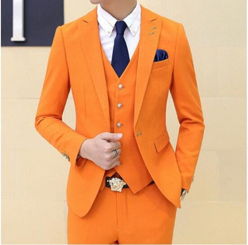 Orange 3PC Suit Men Brand New Slim Fit Business Formal Wear Tuxedo High Quality Wedding Dress Mens Suits Casual Costum Made