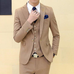 Orange 3PC Suit Men Brand New Slim Fit Business Formal Wear Tuxedo High Quality Wedding Dress Mens Suits Casual Costum Made