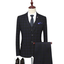 Load image into Gallery viewer, Men&#39;s suit three-piece suit (coat + pants + vest) spring and autumn new men&#39;s plaid business formal suit male prom party dress