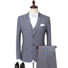 Load image into Gallery viewer, Men&#39;s suit three-piece suit (coat + pants + vest) spring and autumn new men&#39;s plaid business formal suit male prom party dress