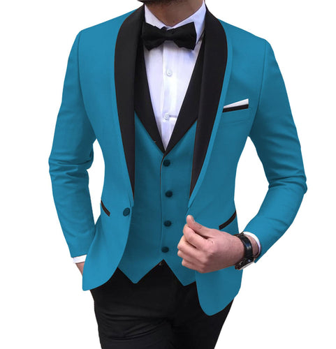 Men's Suits 3 piece Leisure Black Color Shawl Lapel Groom Tuxedo Men Suits for Wedding (Jacket+Vest+Pants)