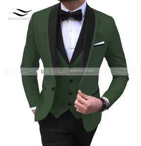 Men's Suits 3 piece Leisure Black Color Shawl Lapel Groom Tuxedo Men Suits for Wedding (Jacket+Vest+Pants)
