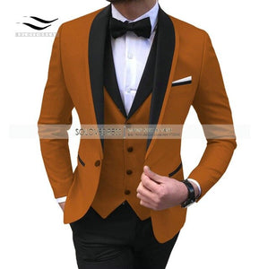 Men's Suits 3 piece Leisure Black Color Shawl Lapel Groom Tuxedo Men Suits for Wedding (Jacket+Vest+Pants)