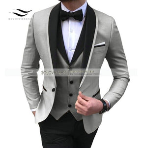 Men's Suits 3 piece Leisure Black Color Shawl Lapel Groom Tuxedo Men Suits for Wedding (Jacket+Vest+Pants)