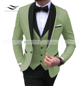 Men's Suits 3 piece Leisure Black Color Shawl Lapel Groom Tuxedo Men Suits for Wedding (Jacket+Vest+Pants)