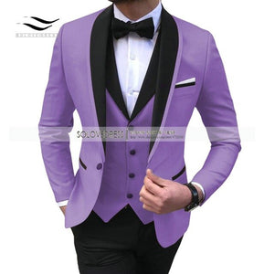 Men's Suits 3 piece Leisure Black Color Shawl Lapel Groom Tuxedo Men Suits for Wedding (Jacket+Vest+Pants)