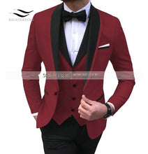 Load image into Gallery viewer, Men&#39;s Suits 3 piece Leisure Black Color Shawl Lapel Groom Tuxedo Men Suits for Wedding (Jacket+Vest+Pants)
