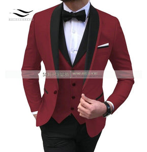 Men's Suits 3 piece Leisure Black Color Shawl Lapel Groom Tuxedo Men Suits for Wedding (Jacket+Vest+Pants)