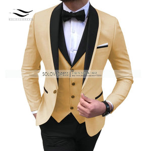 Men's Suits 3 piece Leisure Black Color Shawl Lapel Groom Tuxedo Men Suits for Wedding (Jacket+Vest+Pants)